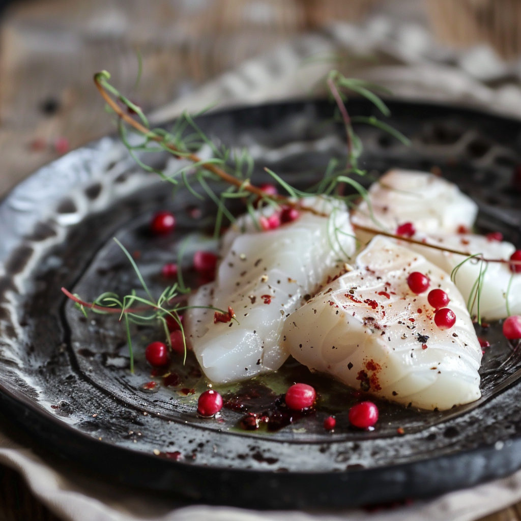 Une recette de poisson blanc, saupoudré de baies roses de Madagascar.