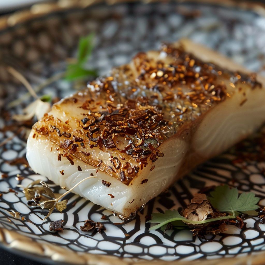 Une recette de poisson blanc agrémenté de fèves de tonka râpées.