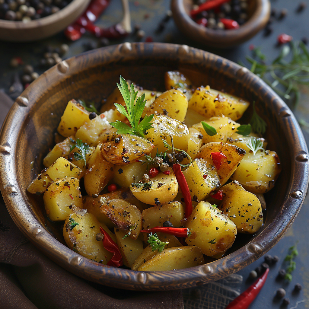 Une recette de pommes de terre au poivre de Kampot rouge.