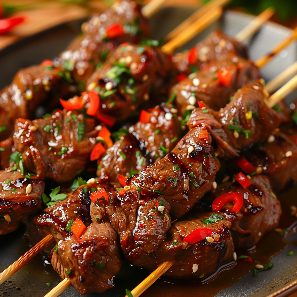 Une recette de brochettes de bœuf au poivre de Sichuan rouge.