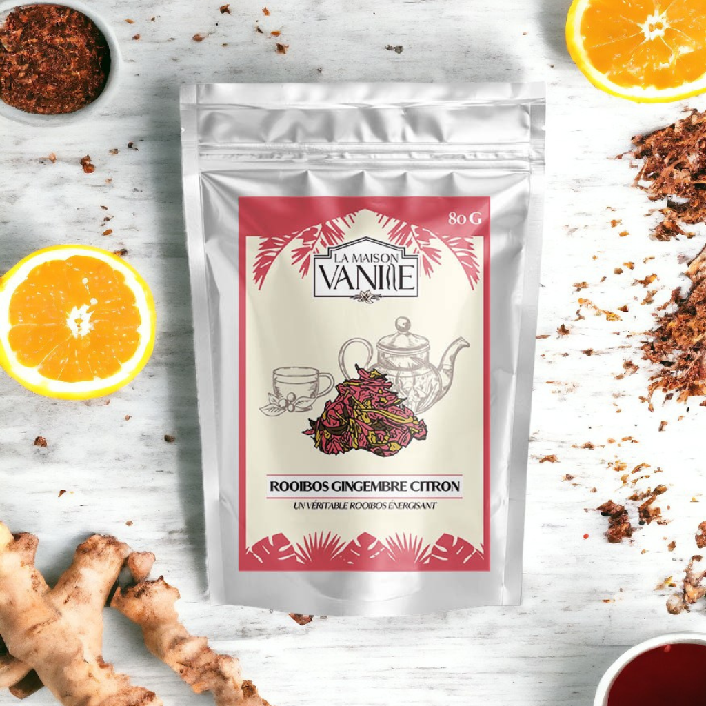 Notre infusion rooibos gingembre citron La Maison Vanille. 